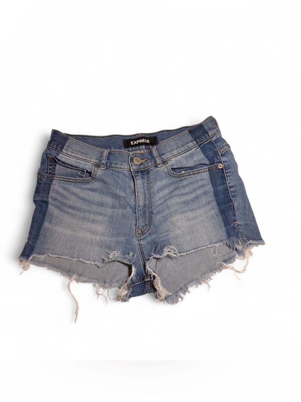 Express Women's Two-Tone Washed Denim Cutoff Shorts
